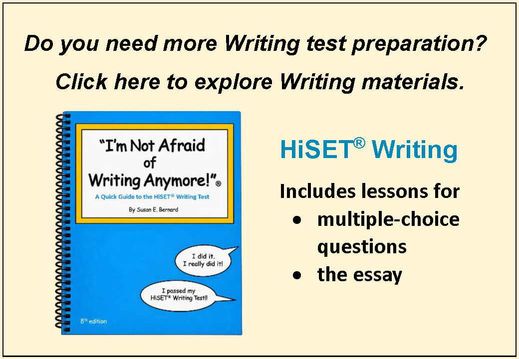 Explore HiSET Writing materials from I'm Not Afraid Publications